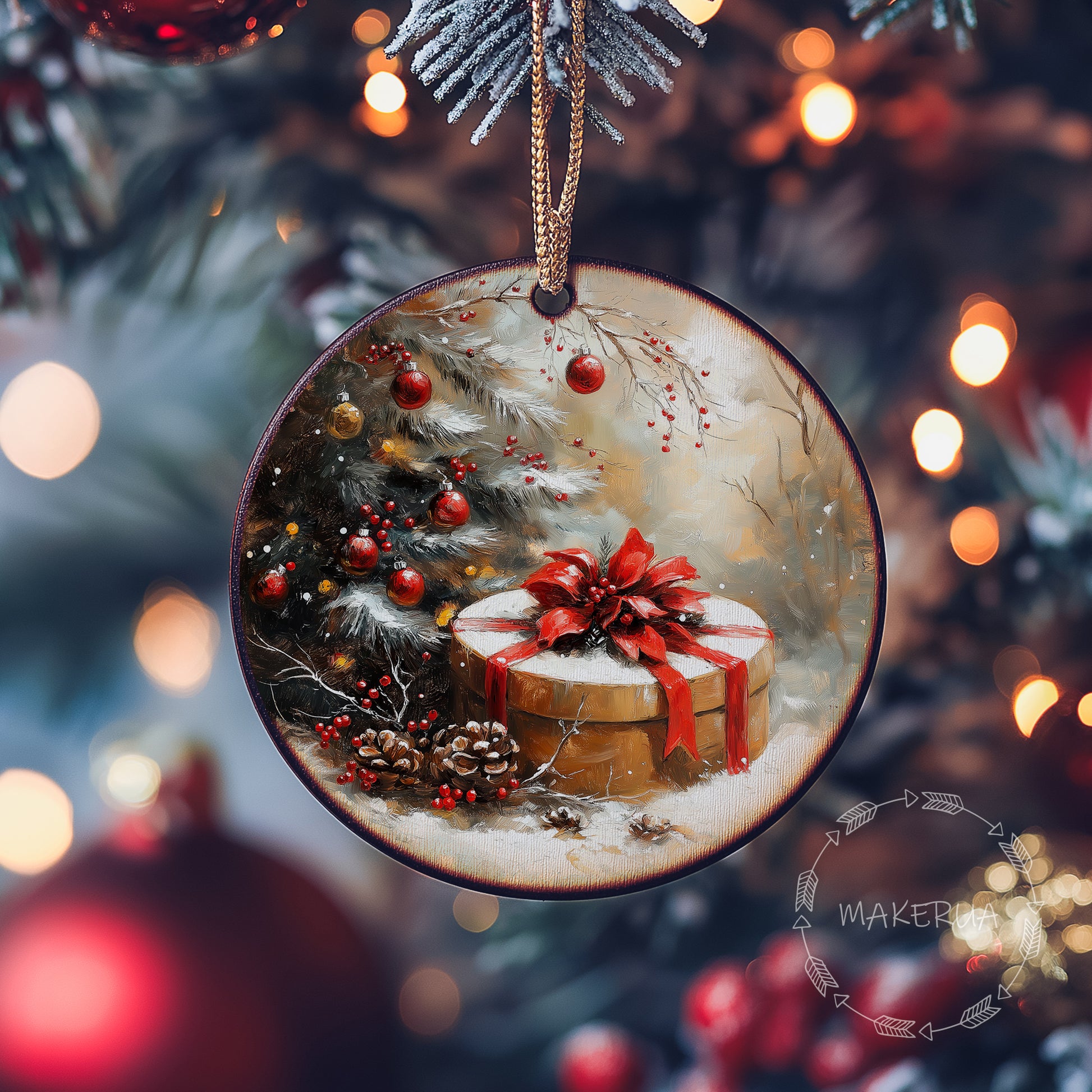 Christmas Ornaments Handmade Tree Decorations Wooden Glass Personalized Name Logo Nature UV Printed Painted Decor A02 - MakerUA