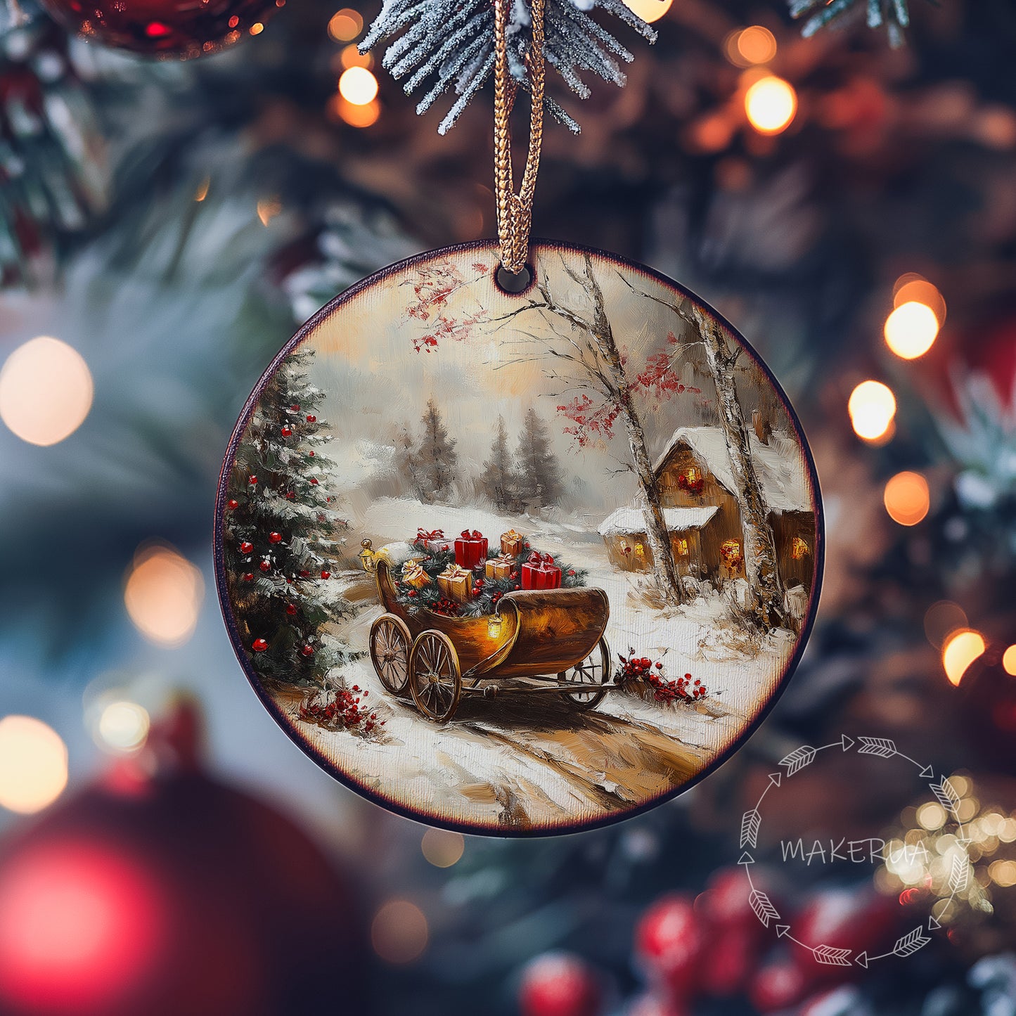 Christmas Ornaments Handmade Tree Decorations Wooden Glass Personalized Name Logo Nature UV Printed Painted Decor A05 - MakerUA