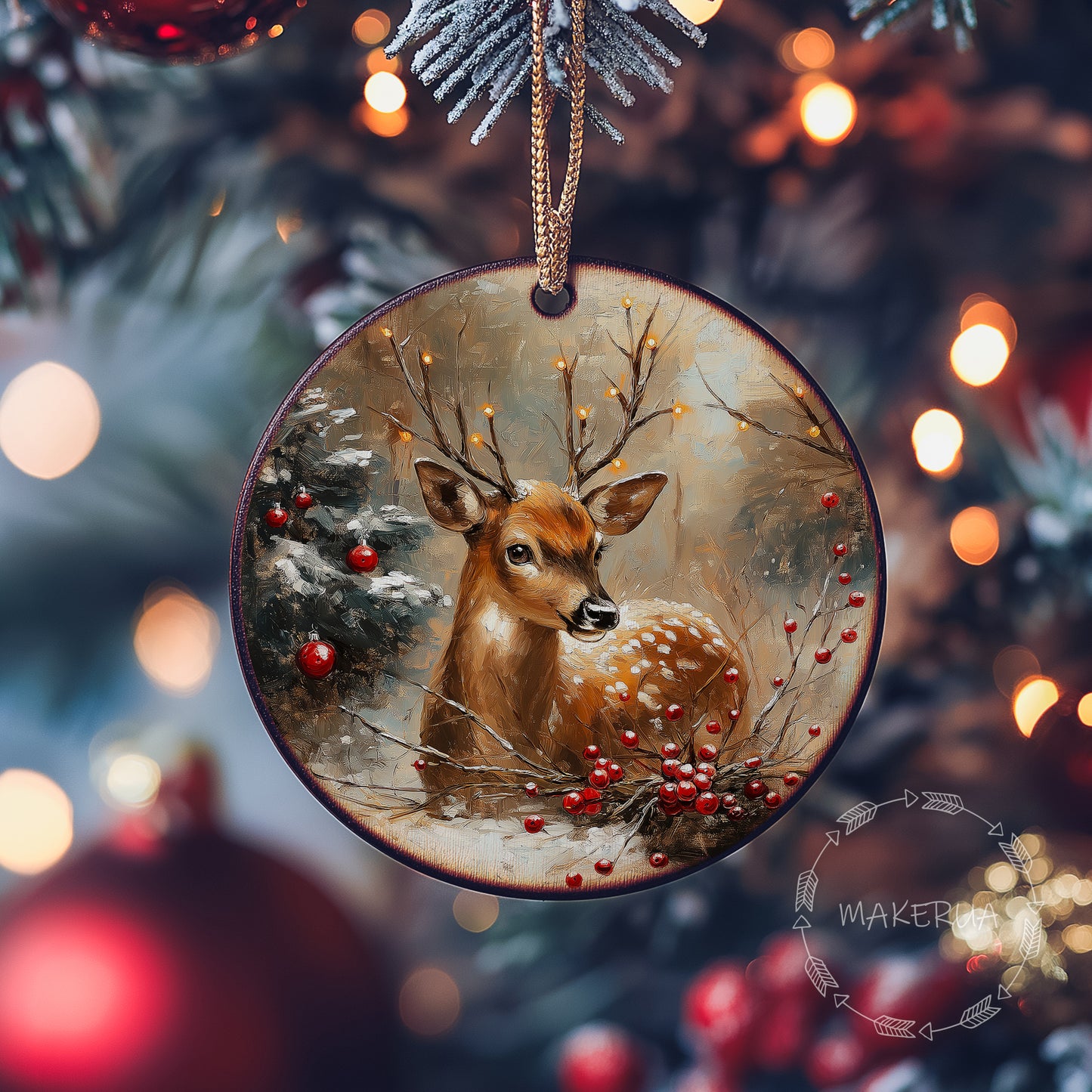 Christmas Ornaments Handmade Tree Decorations Wooden Glass Personalized Name Logo Nature UV Printed Painted Decor A09 - MakerUA