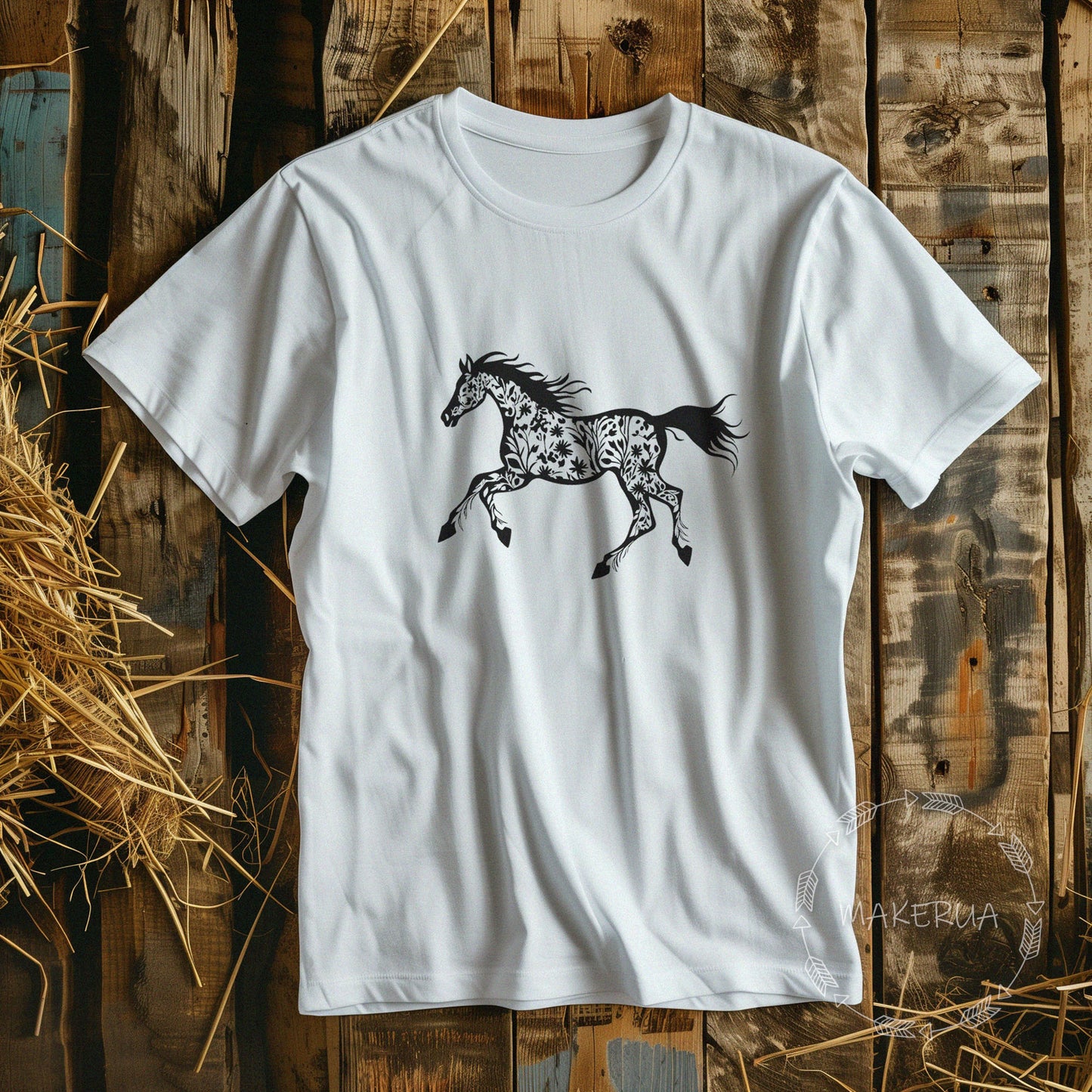 T-shirt horse mustang racing race white cotton tee shirt print gift birthday - MakerUA