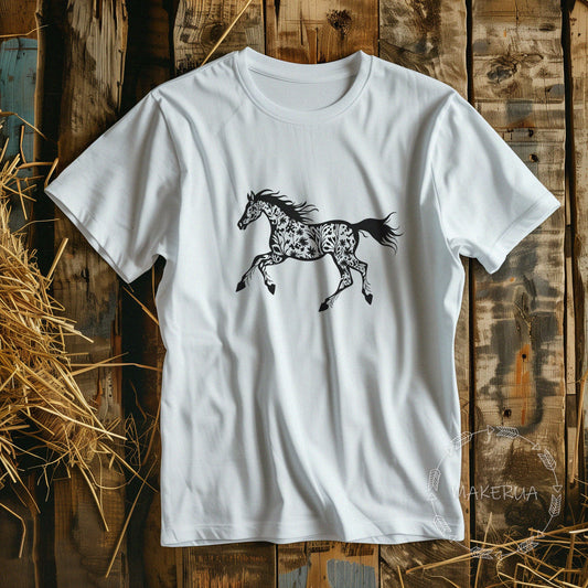 T-shirt horse mustang racing race white cotton tee shirt print gift birthday - MakerUA