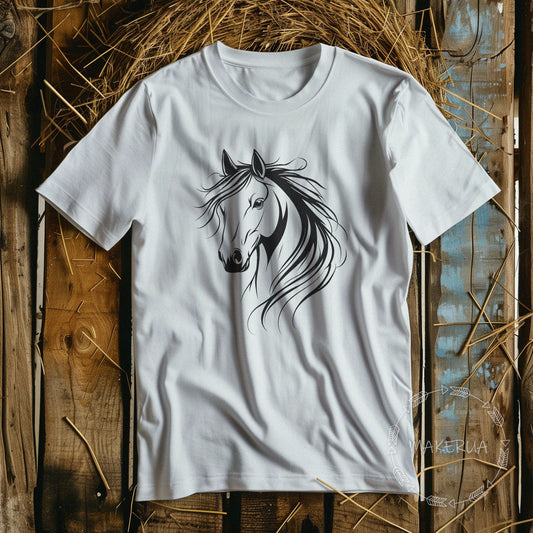 T-shirt horse mustang racing race white cotton tee shirt print gift birthday - MakerUA