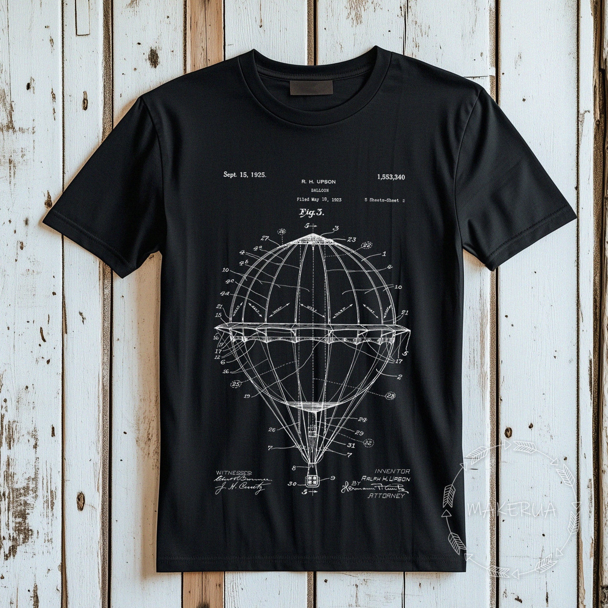 T-shirt print hot air balloon black white cotton tee shirt gift birthday - MakerUA