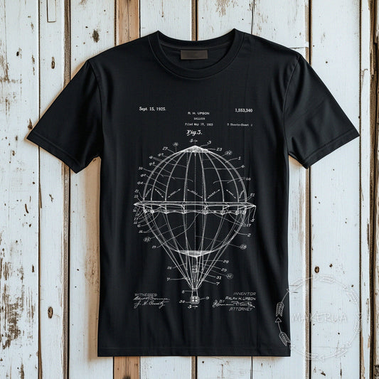 T-shirt print hot air balloon black white cotton tee shirt gift birthday - MakerUA