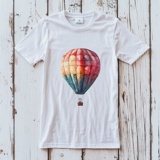 T-shirt print hot air balloon black white cotton tee shirt gift birthday - MakerUA