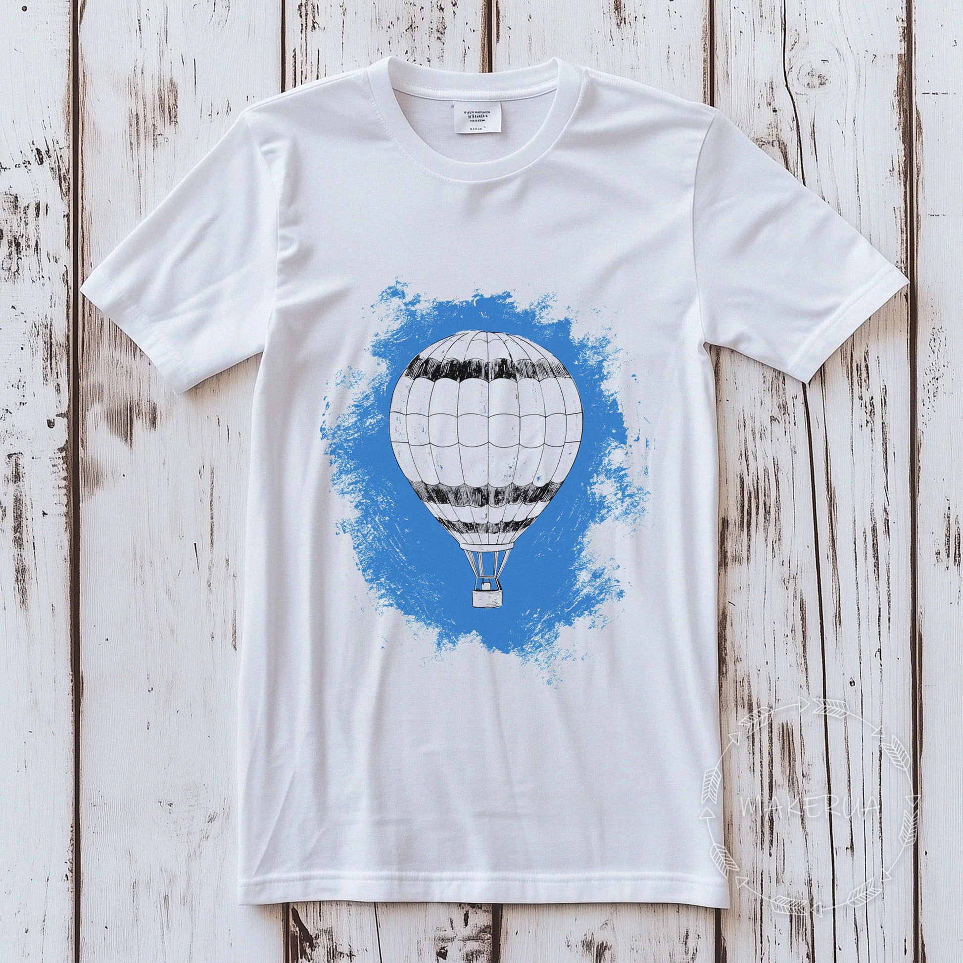 T-shirt print hot air balloon black white cotton tee shirt gift birthday - MakerUA