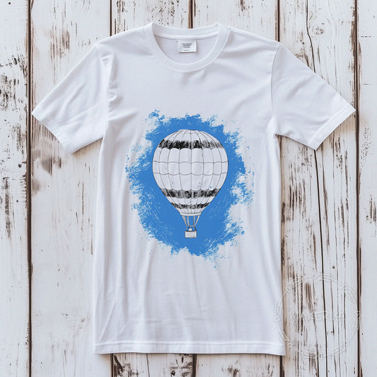 T-shirt print hot air balloon black white cotton tee shirt gift birthday - MakerUA