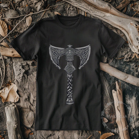 Black t-shirt with viking vintage mythology symbols spiritual warrior runes norse celtic print - MakerUA