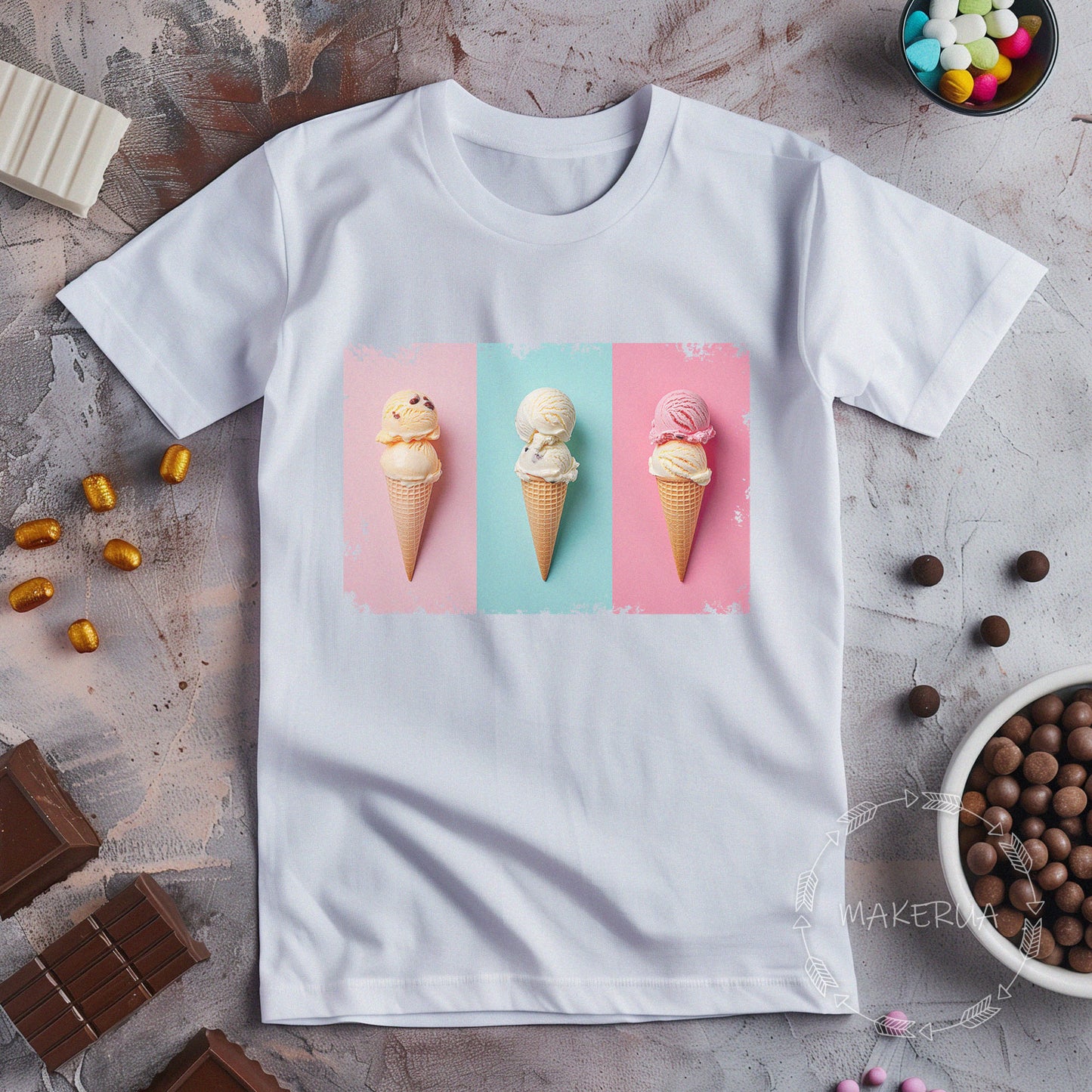 T-shirt ice cream sweet cake candy bar white cotton tee shirt print gift birthday - MakerUA