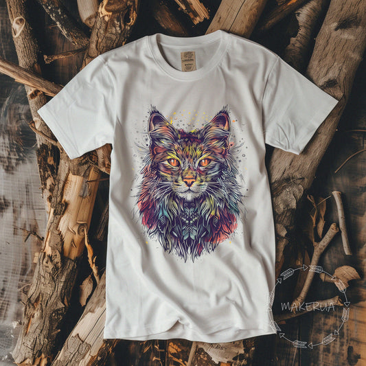 T-shirt maine coon cat white cotton tee shirt print gift birthday - MakerUA