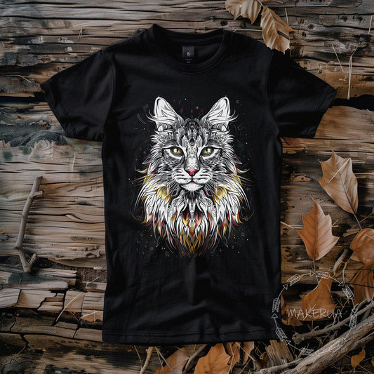 T-shirt maine coon cat white cotton tee shirt print gift birthday - MakerUA