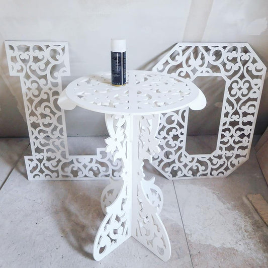 Table decorations accent plywood wooden wood white plant flower sweet cake stand pedestal baby shower birthday wedding event party prop shop photo booth balloon arch old victorian style decor - MakerUA