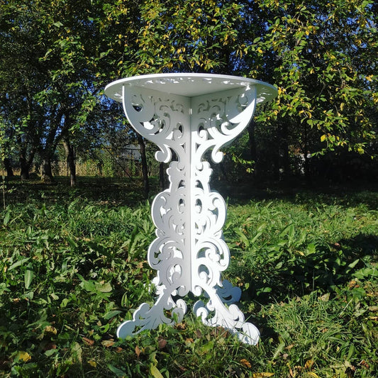 Table decorations accent plywood wooden wood white plant flower sweet cake stand pedestal baby shower birthday wedding event party prop shop photo booth arch vintage victorian style decor - MakerUA