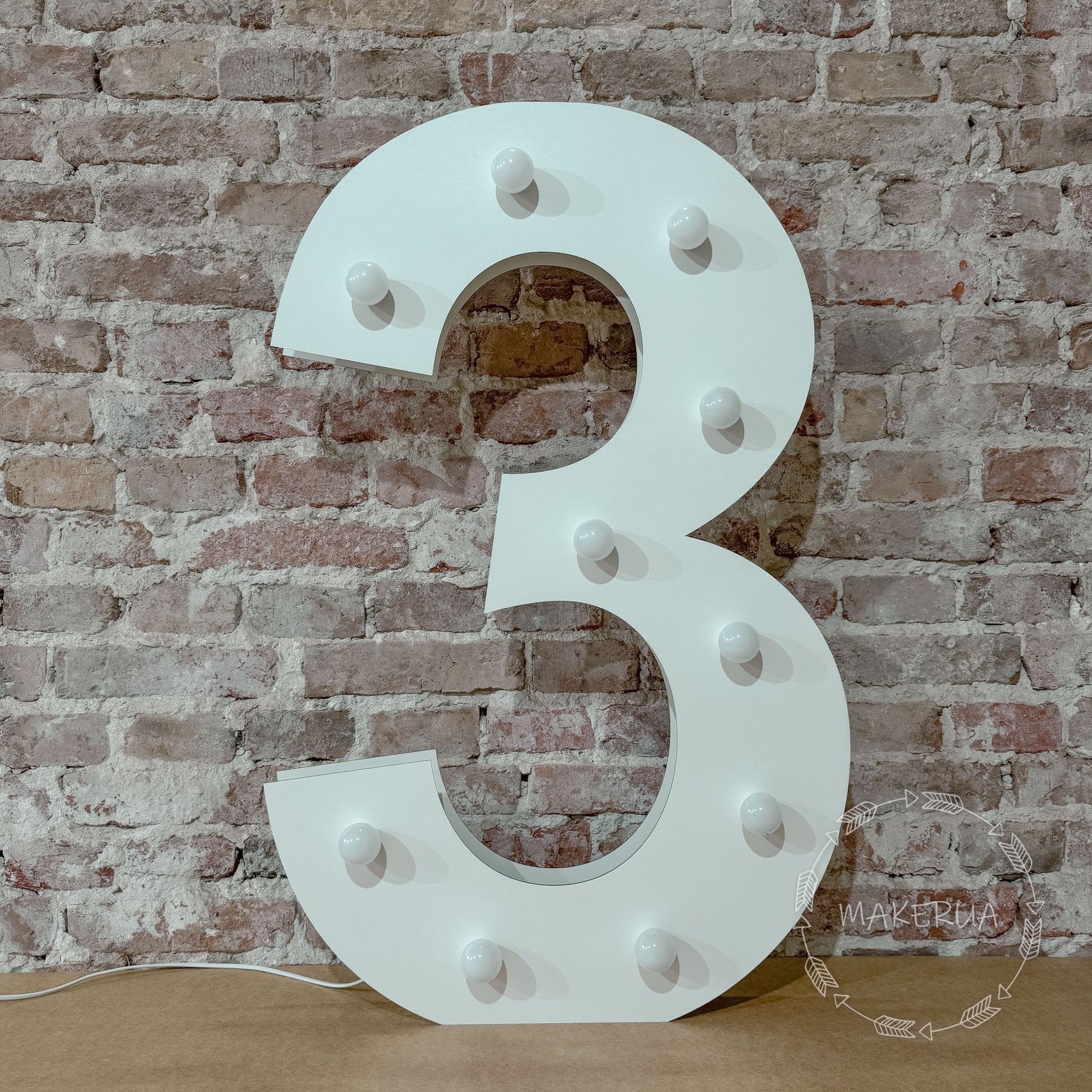 Number 3 Three birthday 1m (3.3ft) + LED Light Bulbs marquee numbers neon sign backdrop white decoration large giant big party props decor NHW3 - MakerUA