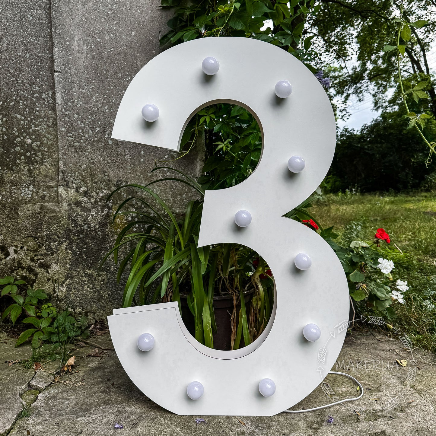 Number 3 Three birthday 1m (3.3ft) + LED Light Bulbs marquee numbers neon sign backdrop white decoration large giant big party props decor NHW3 - MakerUA