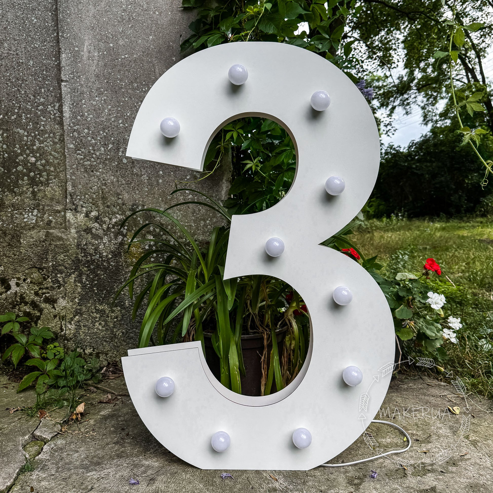 Number 3 Three birthday 1m (3.3ft) + LED Light Bulbs marquee numbers neon sign backdrop white decoration large giant big party props decor NHW3 - MakerUA