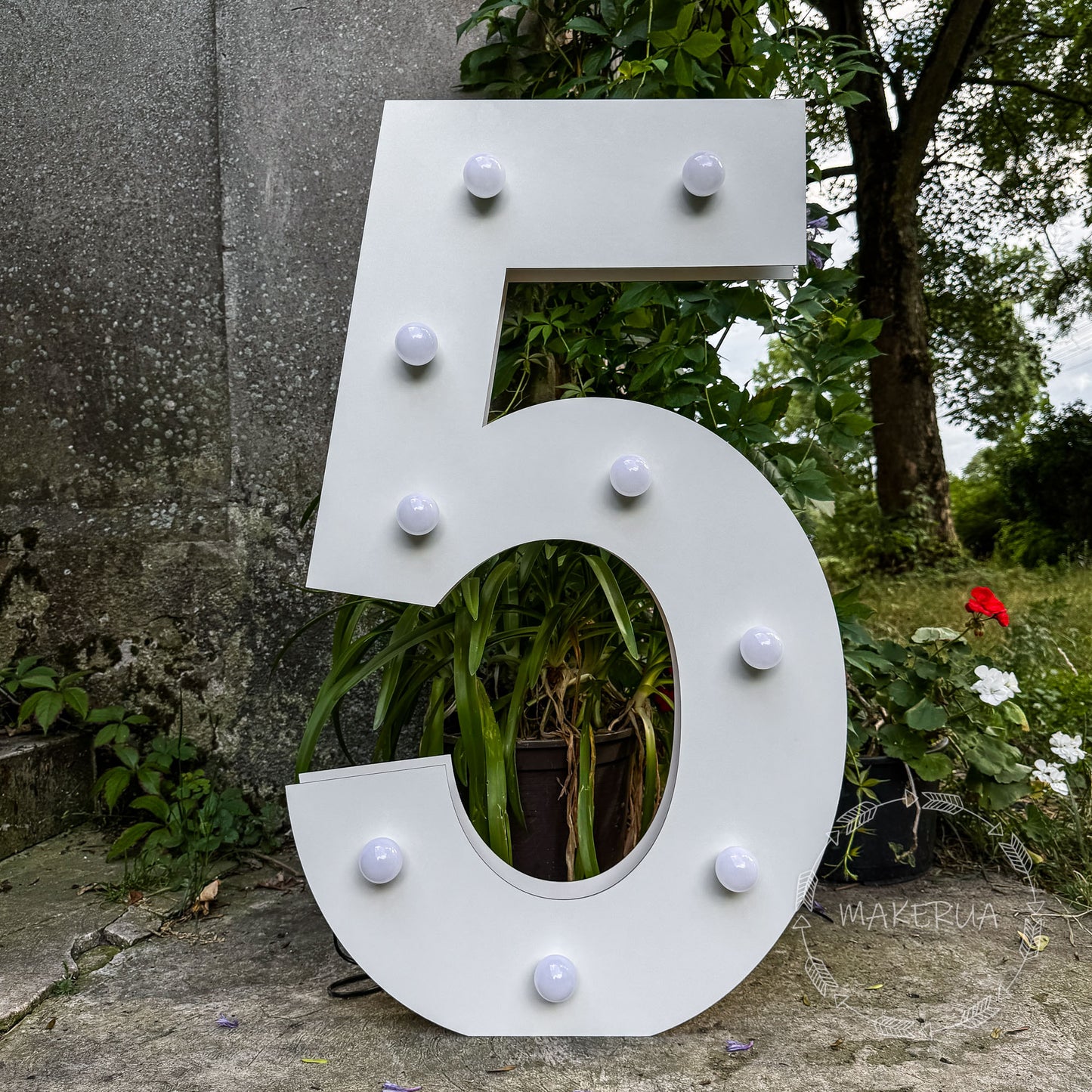Number 5 Five birthday 1m (3.3ft) + LED Light Bulbs marquee numbers neon sign backdrop white decoration large giant big party props decor NHW5 - MakerUA