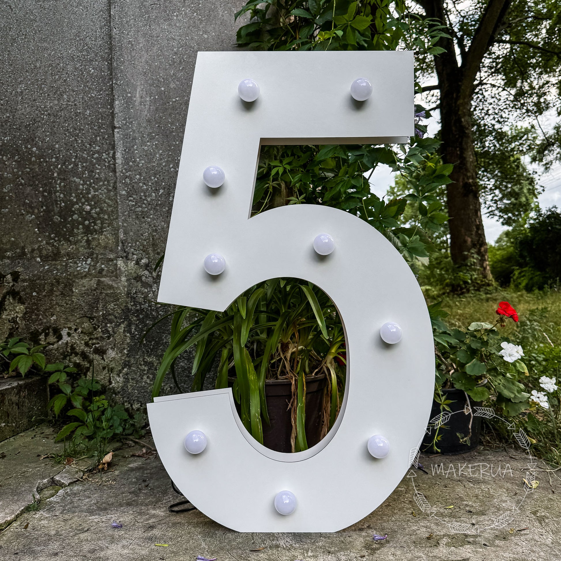 Number 5 Five birthday 1m (3.3ft) + LED Light Bulbs marquee numbers neon sign backdrop white decoration large giant big party props decor NHW5 - MakerUA