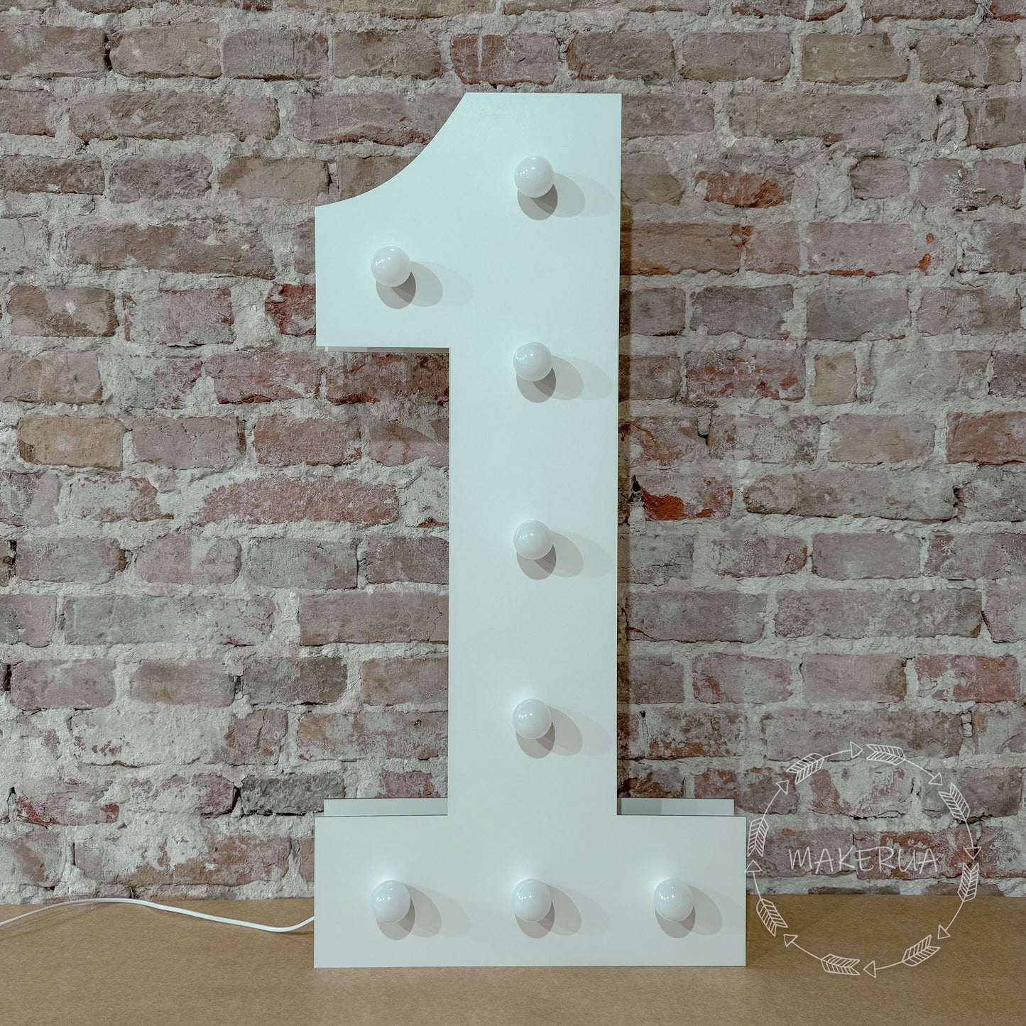 Number 1 One 1st First birthday 1m (3.3ft) + LED Light Bulbs marquee numbers neon sign backdrop white decoration large giant big party props decor NHW1 - MakerUA