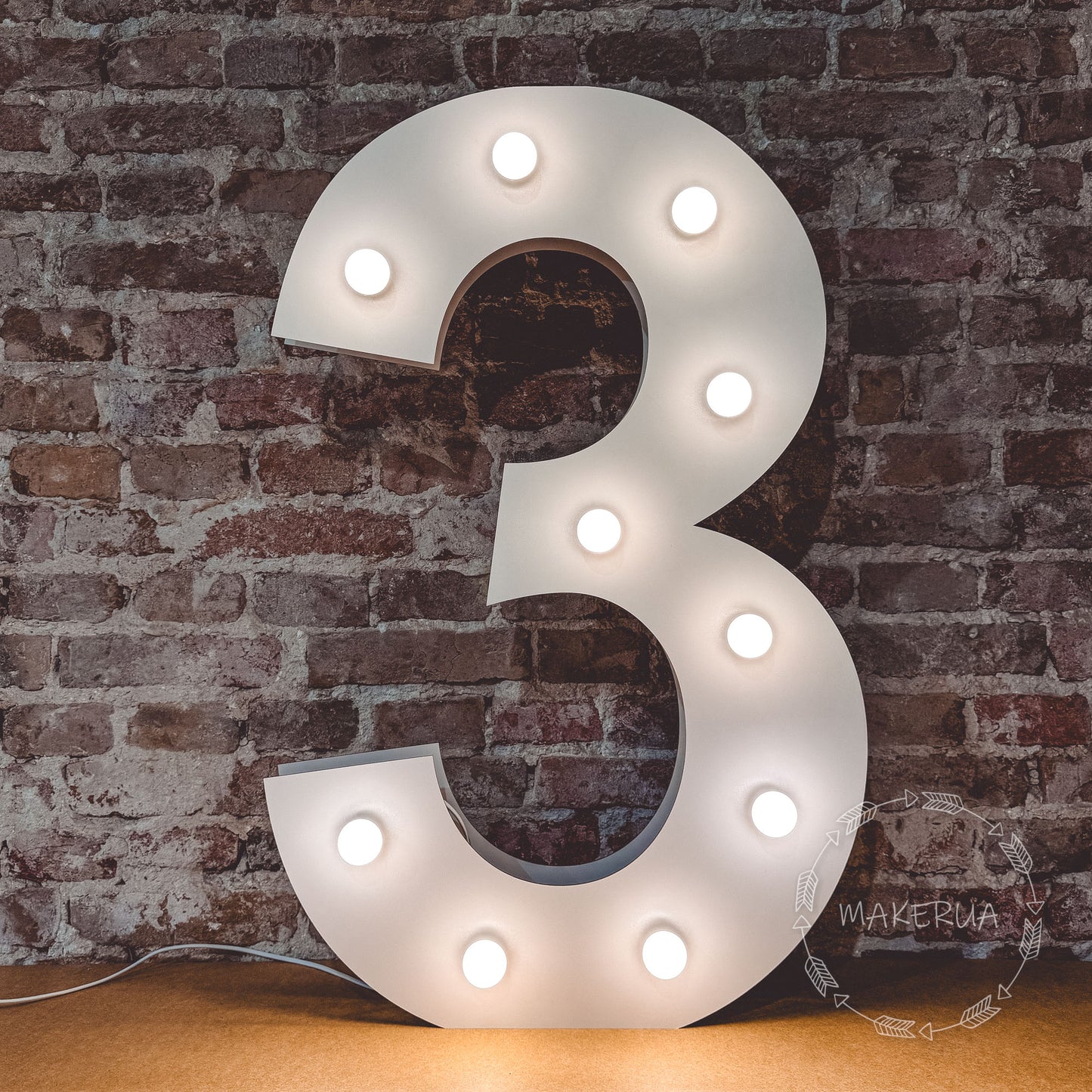 Number 3 Three birthday 1m (3.3ft) + LED Light Bulbs marquee numbers neon sign backdrop white decoration large giant big party props decor NHW3 - MakerUA