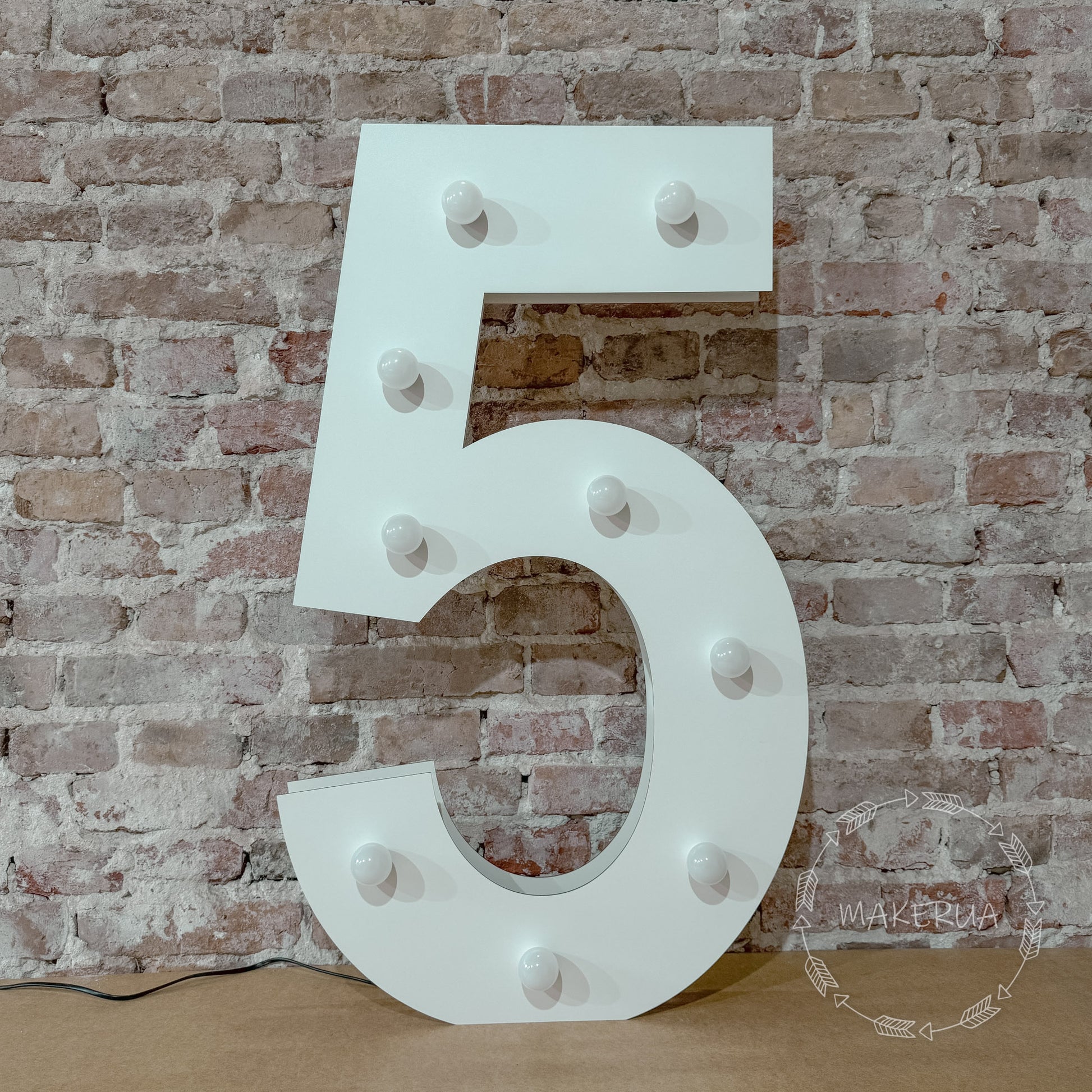 Number 5 Five birthday 1m (3.3ft) + LED Light Bulbs marquee numbers neon sign backdrop white decoration large giant big party props decor NHW5 - MakerUA