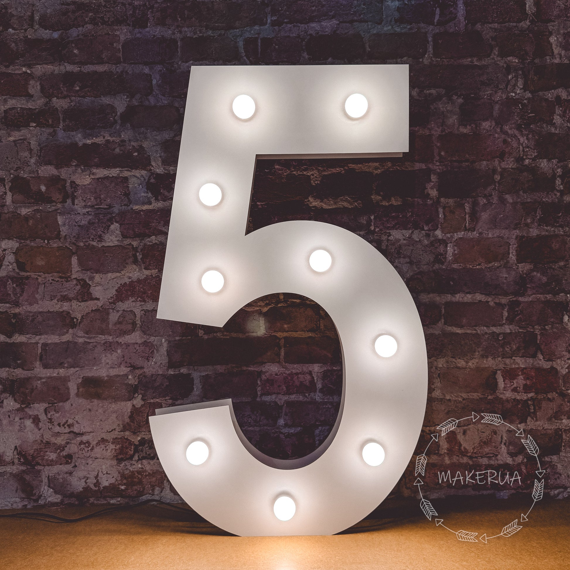 Number 5 Five birthday 1m (3.3ft) + LED Light Bulbs marquee numbers neon sign backdrop white decoration large giant big party props decor NHW5 - MakerUA