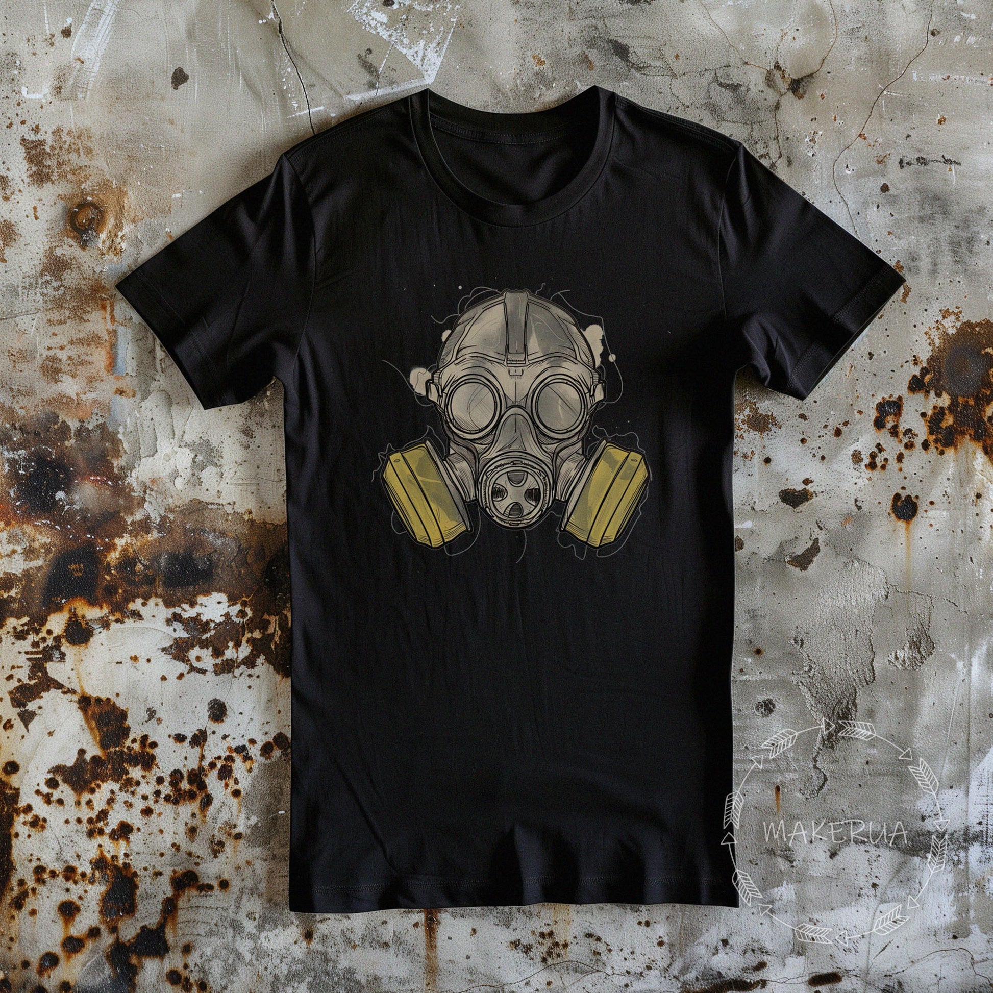 T-shirt gas mask spray paint radiation white cotton tee shirt print gift birthday - MakerUA