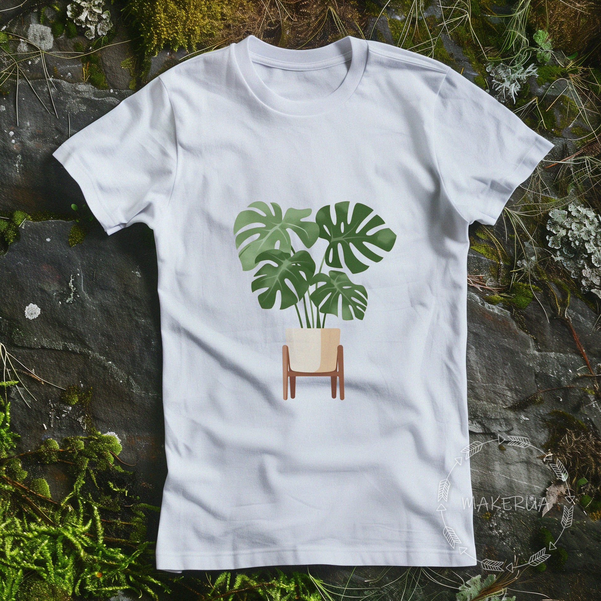 T-shirt monstera plant home house white cotton tee shirt print gift birthday - MakerUA