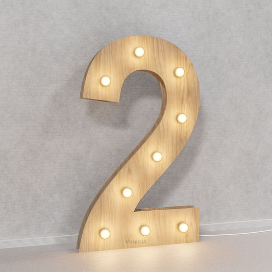 Number 2 Two 2nd birthday 1m (3.3ft) + LED Light Bulbs marquee numbers neon sign backdrop white decoration large giant big party props decor NHT2 - MakerUA