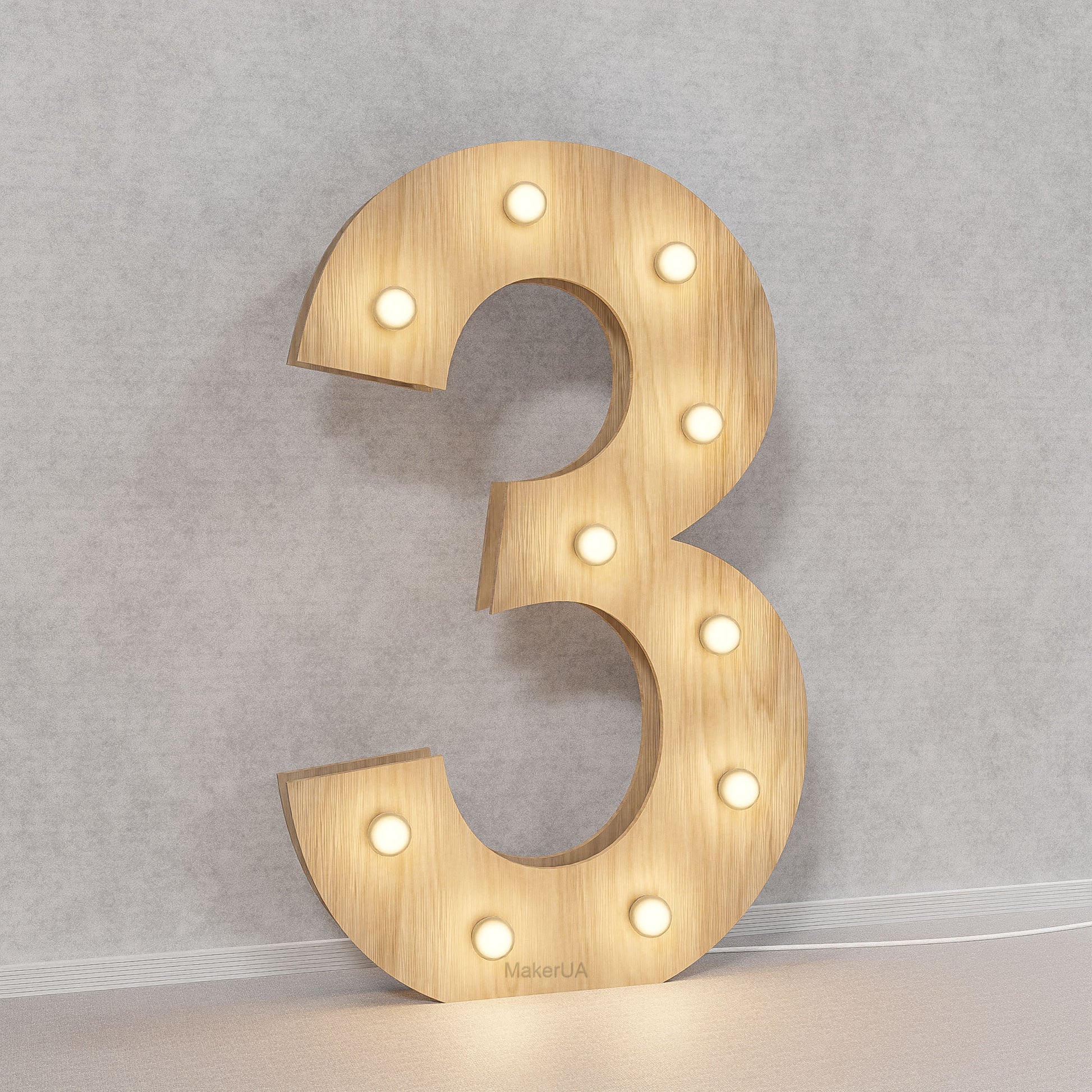 Number 3 Three birthday 1m (3.3ft) + LED Light Bulbs marquee numbers neon sign backdrop white decoration large giant big party props decor NHT3 - MakerUA
