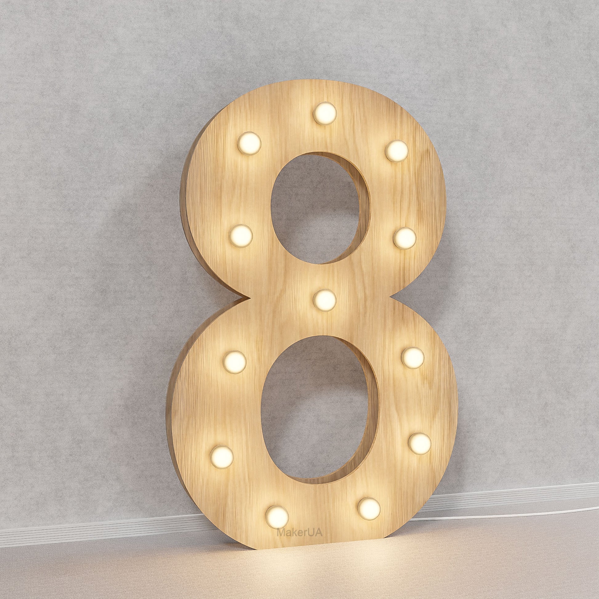 Number 8 Eight birthday 1m (3.3ft) + LED Light Bulbs marquee numbers neon sign backdrop white decoration large giant big party props decor NHT8 - MakerUA