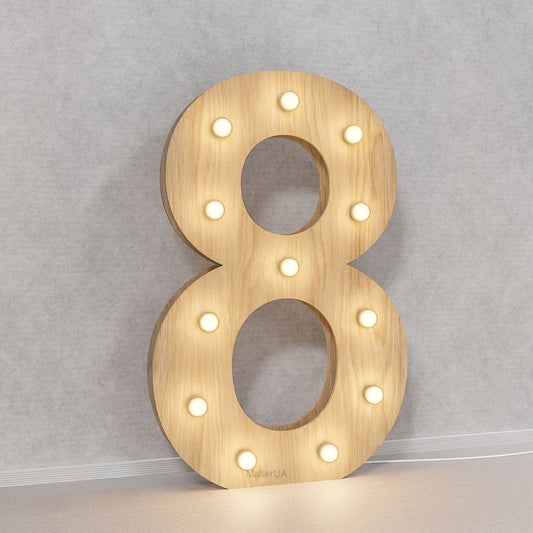 Number 8 Eight birthday 1m (3.3ft) + LED Light Bulbs marquee numbers neon sign backdrop white decoration large giant big party props decor NHT8 - MakerUA