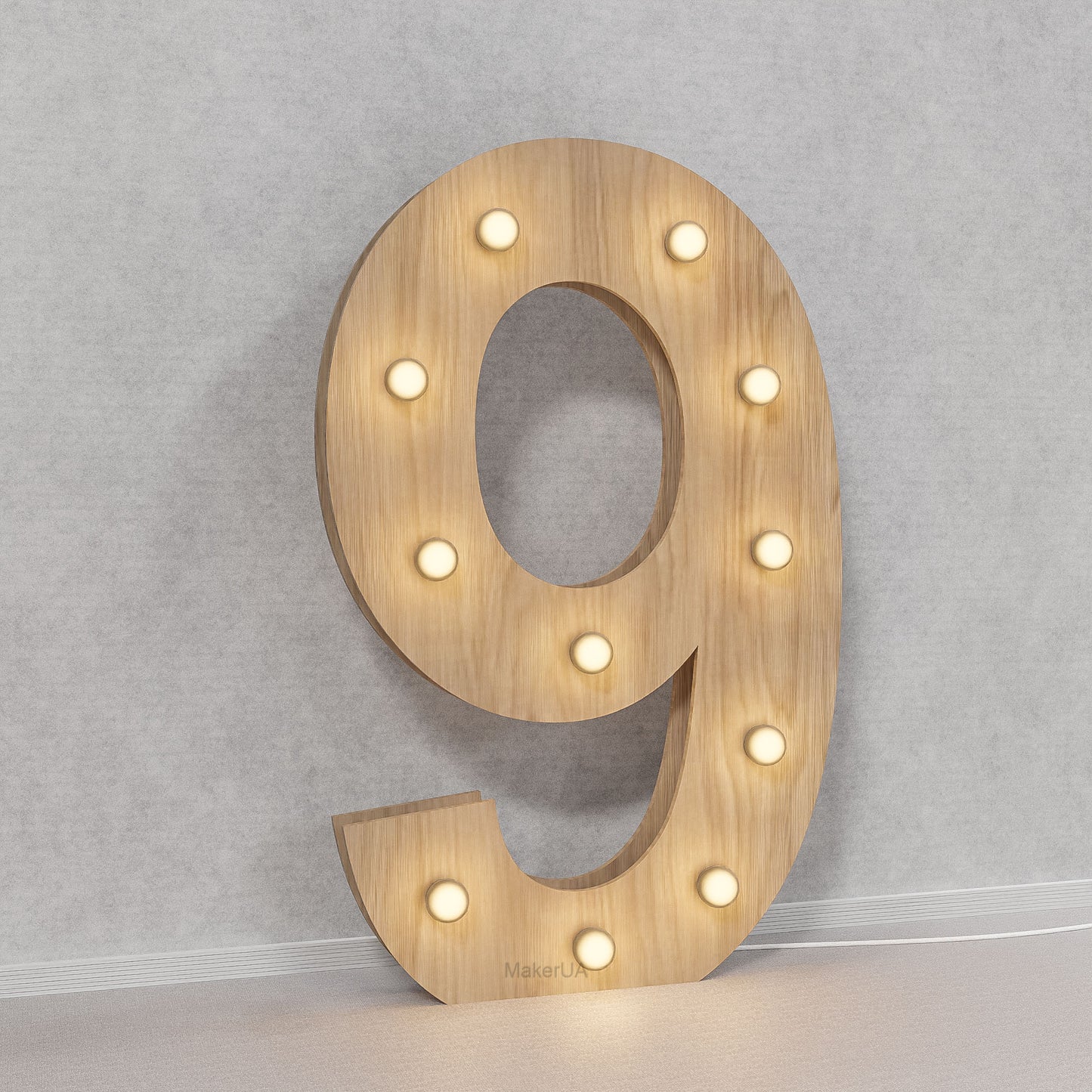 Number 9 Nine birthday 1m (3.3ft) + LED Light Bulbs marquee numbers neon sign backdrop white decoration large giant big party props decor NHT9 - MakerUA
