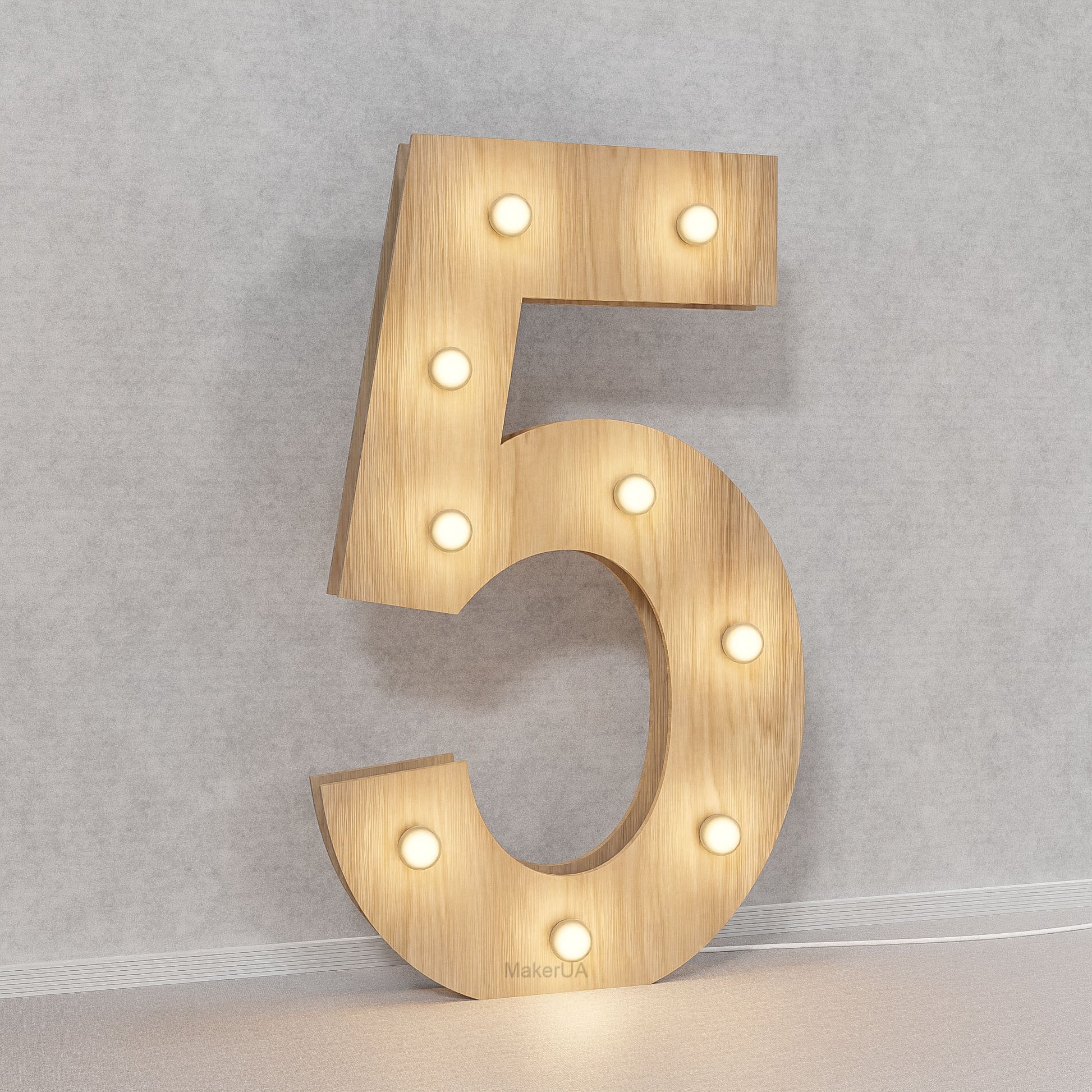 Number 5 Five birthday 1m (3.3ft) + LED Light Bulbs marquee numbers neon sign backdrop white decoration large giant big party props decor NHT5 - MakerUA
