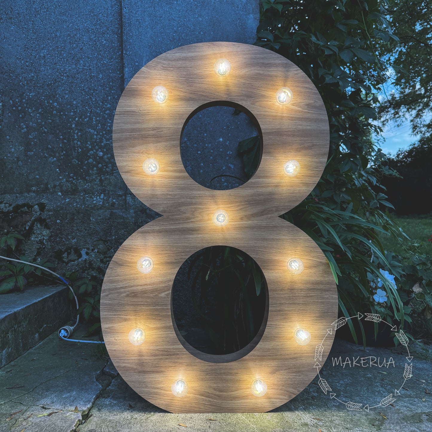 Number 8 Eight birthday 1m (3.3ft) + LED Light Bulbs marquee numbers neon sign backdrop white decoration large giant big party props decor NHT8 - MakerUA