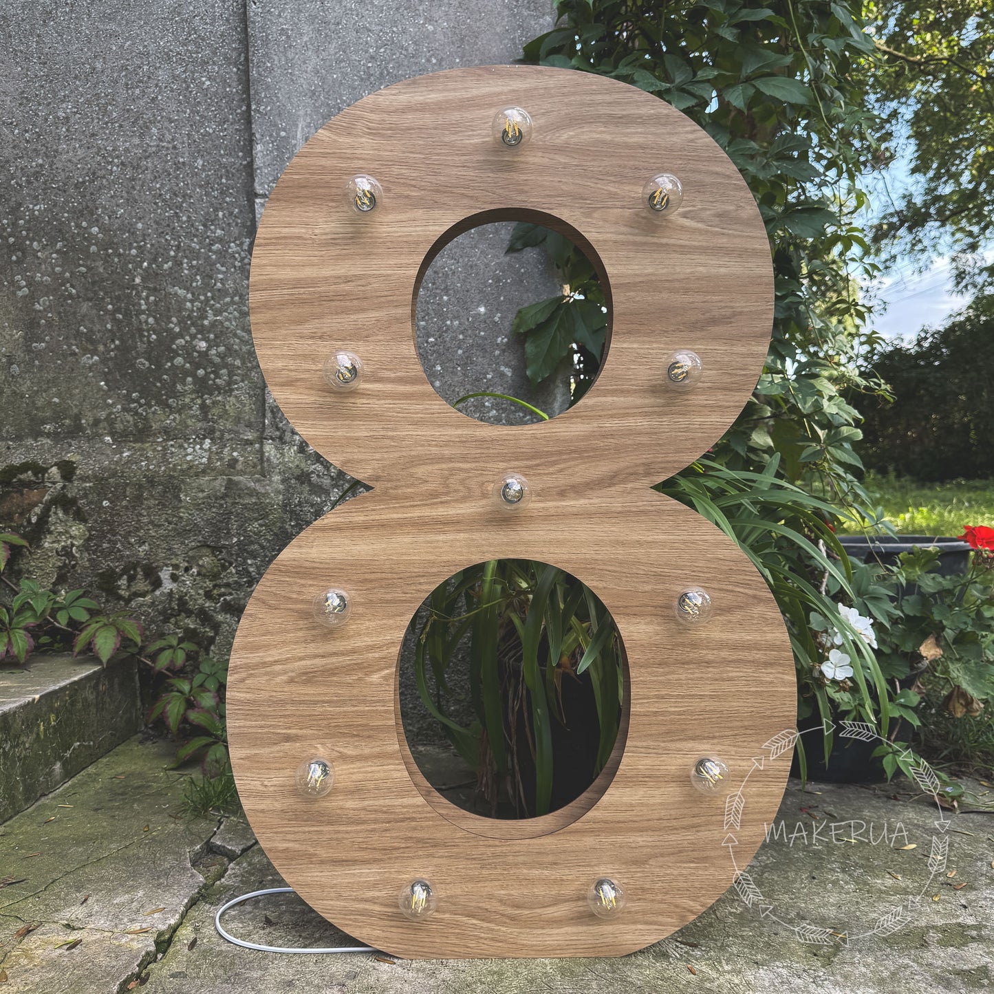 Number 8 Eight birthday 1m (3.3ft) + LED Light Bulbs marquee numbers neon sign backdrop white decoration large giant big party props decor NHT8 - MakerUA