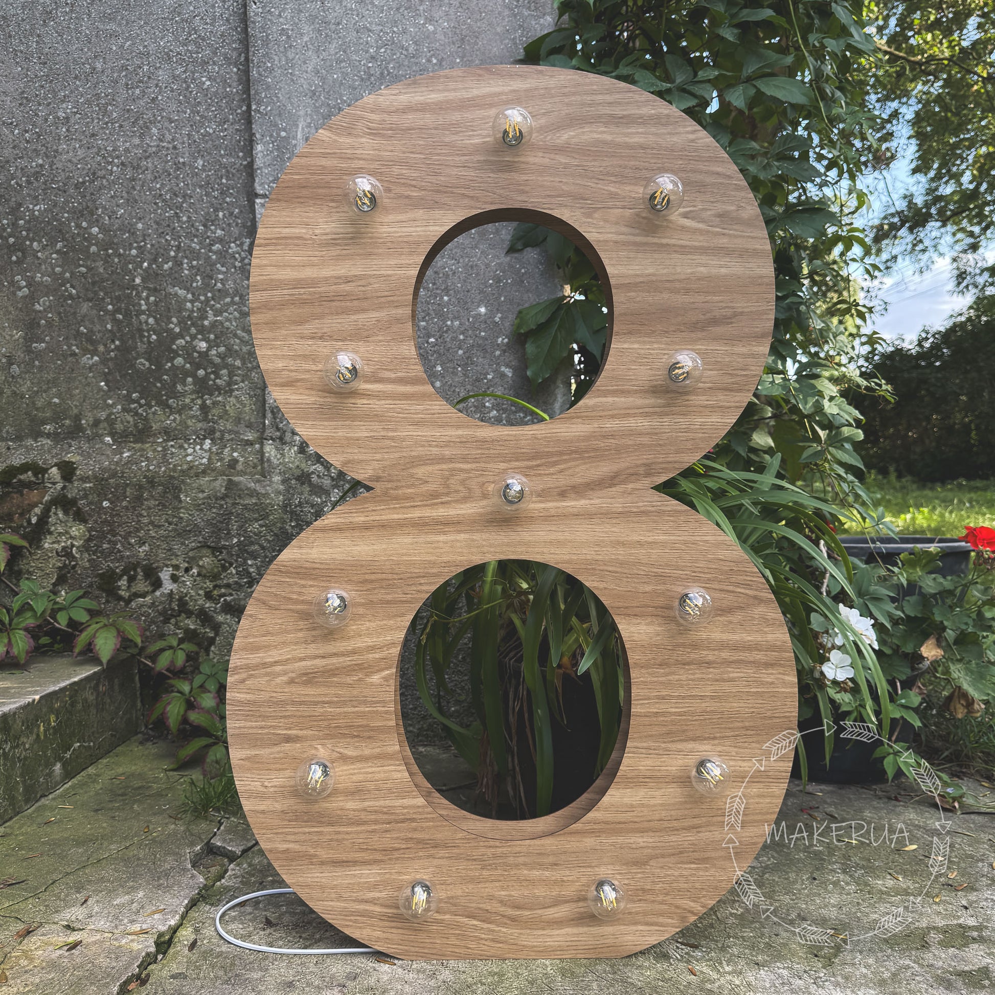 Number 8 Eight birthday 1m (3.3ft) + LED Light Bulbs marquee numbers neon sign backdrop white decoration large giant big party props decor NHT8 - MakerUA