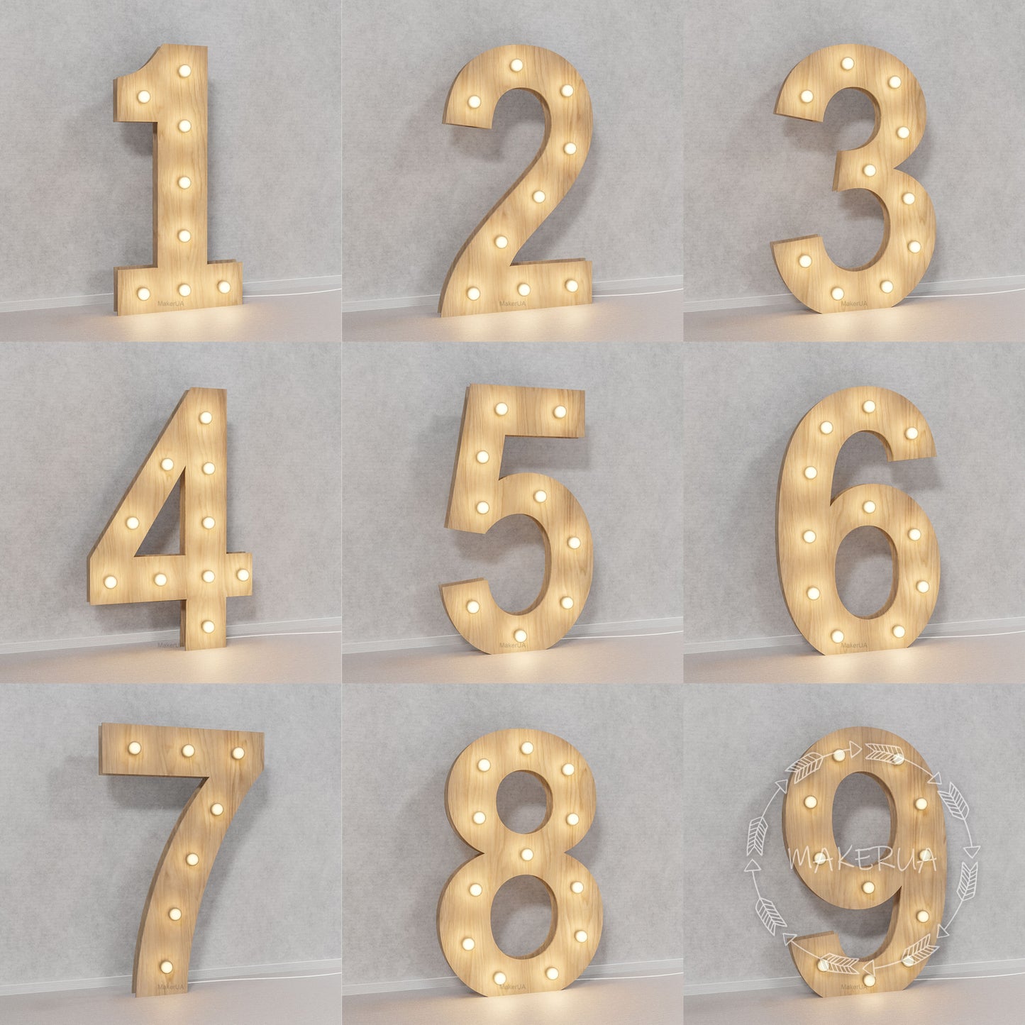 Number 0 Zero birthday 1m (3.3ft) + LED Light Bulbs marquee numbers neon sign backdrop white decoration large giant big party props decor NHT0 - MakerUA