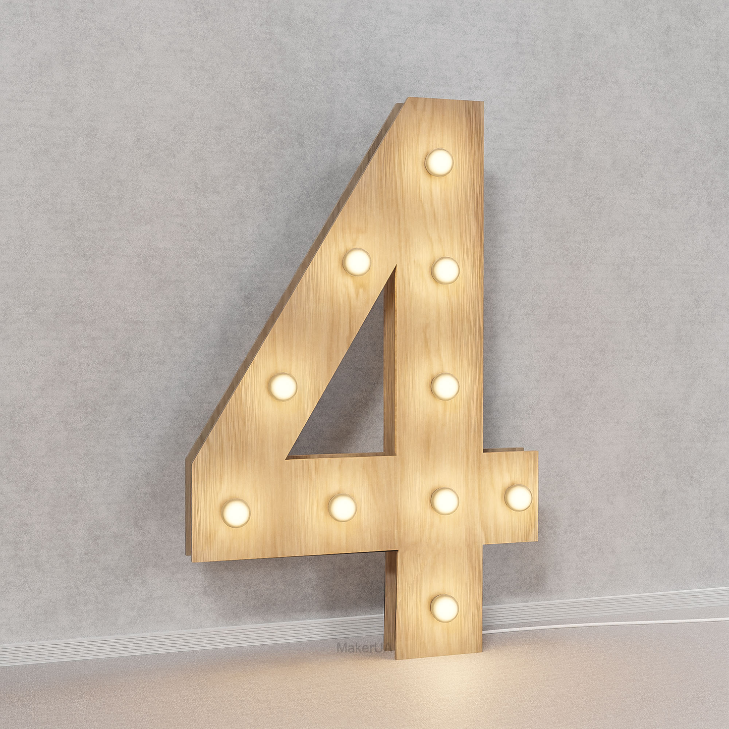 Number 4 Four birthday 1m (3.3ft) + LED Light Bulbs marquee numbers neon sign backdrop white decoration large giant big party props decor NHT4 - MakerUA