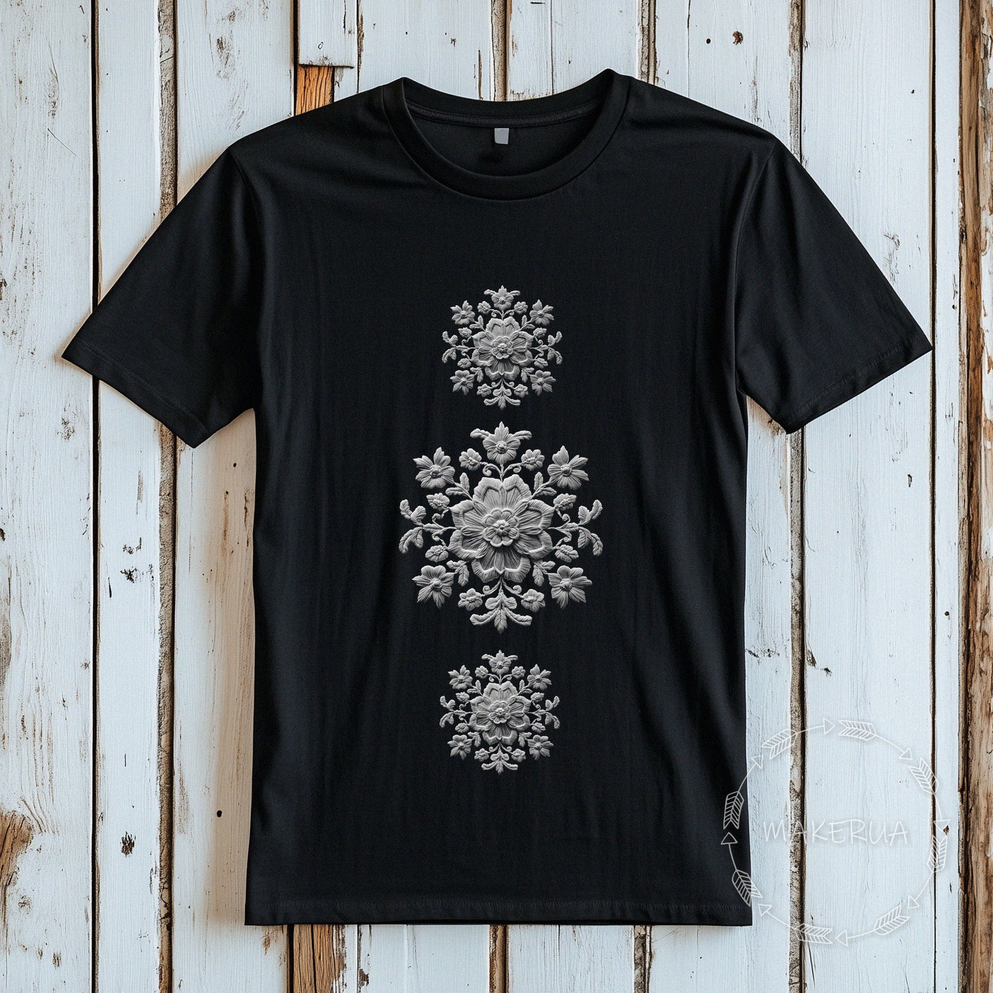T-shirt embroidery style white black tee shirt print gift birthday - MakerUA