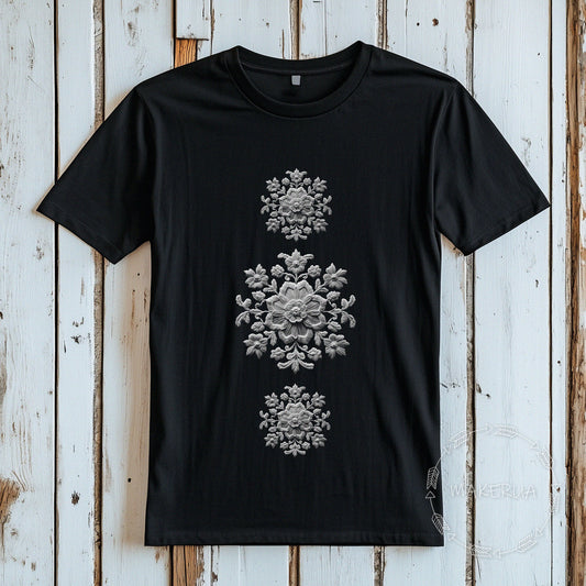 T-shirt embroidery style white black tee shirt print gift birthday - MakerUA