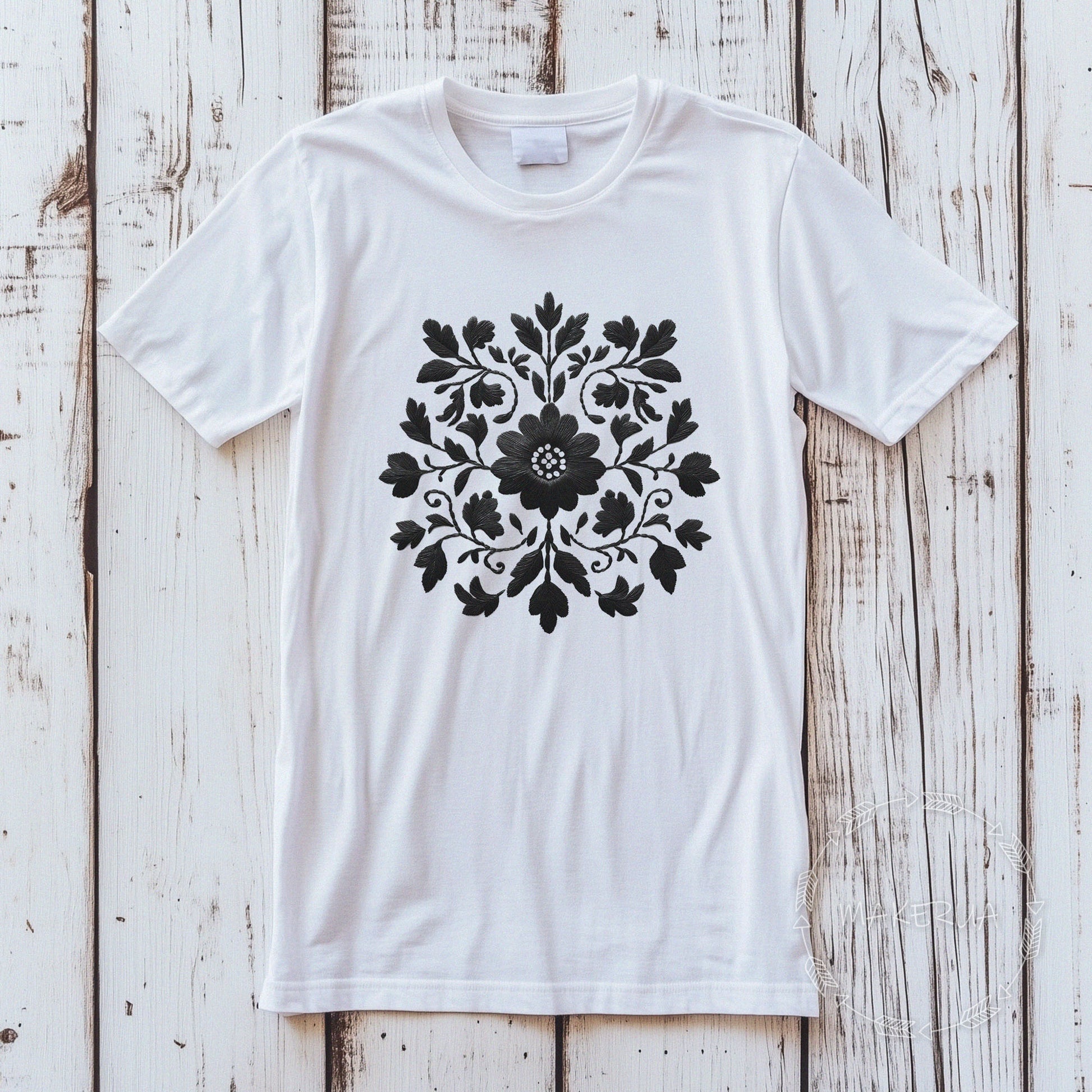 T-shirt embroidery style white black tee shirt print gift birthday - MakerUA