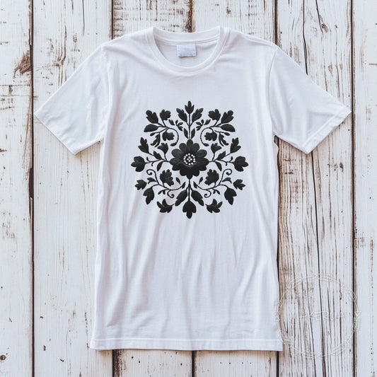T-shirt embroidery style white black tee shirt print gift birthday - MakerUA