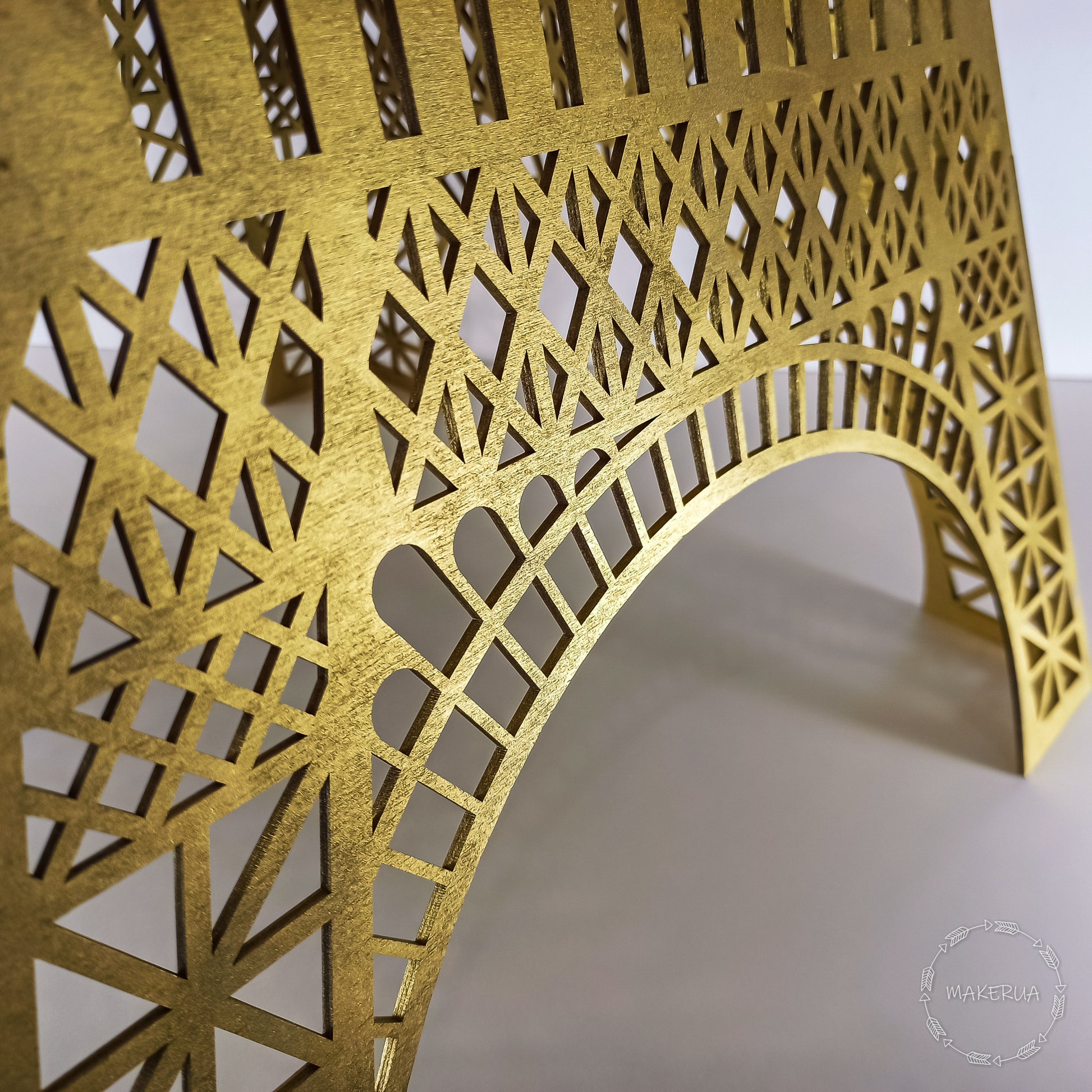 Gold Eiffel Tower 3D sculpture statue large huge life size wood wooden wedding birthday flower home decor golden arch backdrop Paris - MakerUA